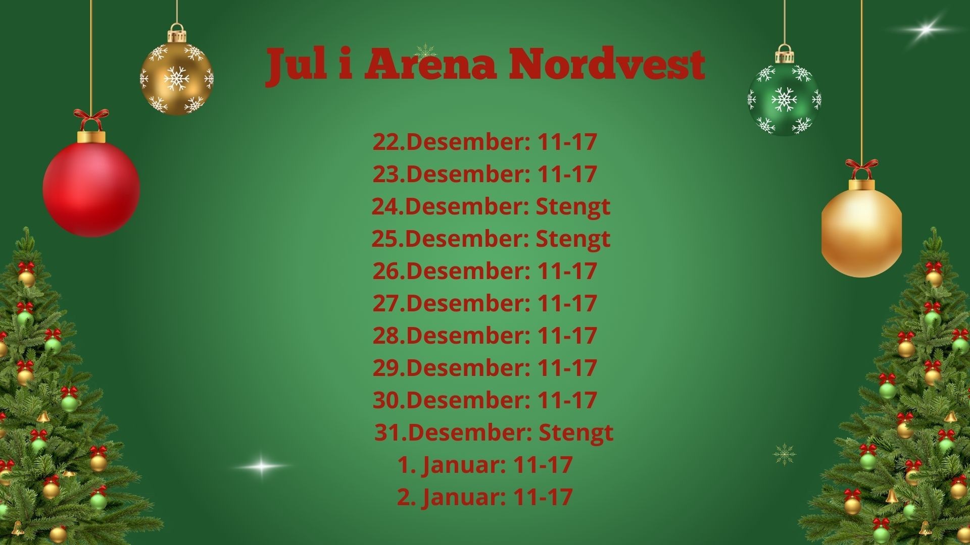 Åpningstider julen 2025